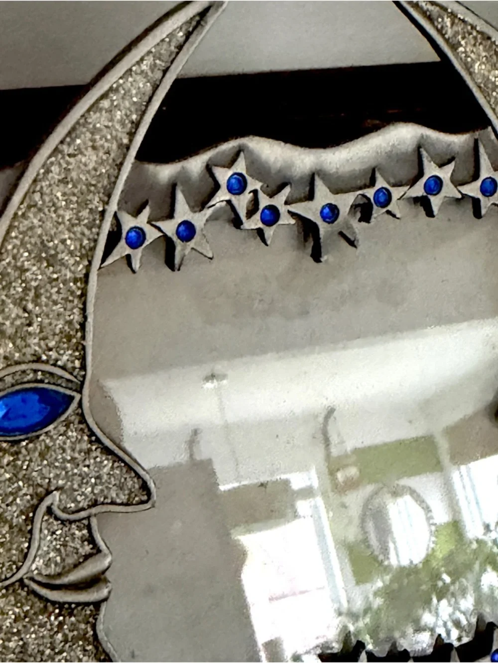 Vintage 90s Celestial Y2K Sparkle Crescent Moon Stars Stones Metal Picture Frame